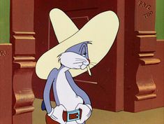 a cartoon rabbit wearing a large hat