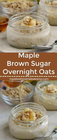 maple brown sugar overnight oats in small glass jars with spoons on the side