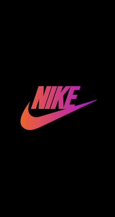 the nike logo is purple and orange on a black background with red, pink, and blue colors