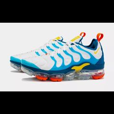 Step Up Your Sneaker Game With These Nike Air Vapormax Plus Shoes In Industrial Blue Citron Retro. With A Low Top Shoe Shaft Style, These Sneakers Are Perfect For Gym And Cross-Training, As Well As Running And Jogging. The Mesh Upper Material Provides Comfort And The Standard Shoe Width Ensures A Perfect Fit. These Shoes Come In A Uk Size 10, Us Size 11, And Eu Size 45, Making Them Suitable For Men Who Want To Make A Statement With Their Footwear. The Nike Air Vapormax Plus Model Is Designed To Nike Air Max Low-top For Outdoor, Blue Dynamic Lace-up Custom Sneakers, Blue Nike Air Max Lace-up For Sports, Blue Jogging Sneakers With Abzorb Midsole, Blue Low-top Functional Custom Sneakers, Functional Blue Low-top Custom Sneakers, Functional Blue Custom Low-top Sneakers, Dynamic Blue Sneakers With Boost Midsole, Blue Functional Low-top Custom Sneakers