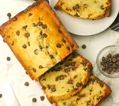 slices of chocolate chip banana bread on plates