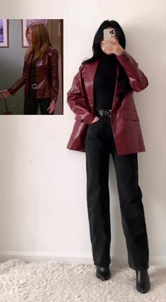 Red Leather Jacket Outfit, Rachel Green Outfits, Oversized Fashion, Looks Pinterest, Leather Jacket Outfits, Friend Outfits, Mode Inspo, Looks Chic