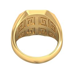 A unique men's design inspired by ancient symbolism…A classically designed men's ring plated in lustrous 18kt gold and featuring a rich onyx center stone.The Greek Key pattern, which symbolizes unity and the eternal flow of life, borders the face of the ring and makes up the ring's undergallery.A grid of 4 genuine diamonds is set into the onyx stone, and an additional diamond adorns each side of the ring for a total of 6.A Danbury Mint exclusive! Luxury Signet Ring With Classic Design, Luxury Classic Design Signet Ring, Gold Symbolic Rings For Formal Occasions, Symbolic Gold Rings For Formal Occasions, Luxury Gold Signet Ring For Formal Occasions, Gents Rings, Mens Watches Military, Military Jewelry, Flow Of Life