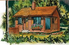 this is an artist's rendering of a small log cabin