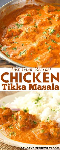 chicken tikka masala yummy with rice and garnish