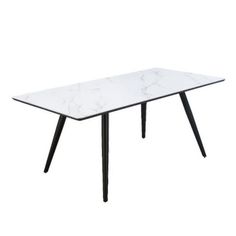 a white marble dining table with black legs