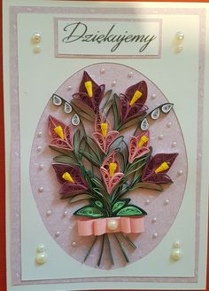 a handmade card with flowers and pearls on the bottom, says debijagemy