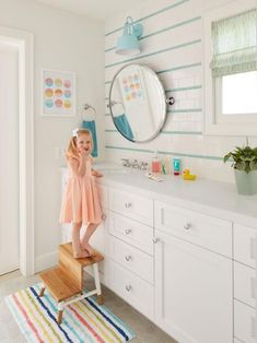 Designing a bathroom for your kiddo? Check out these playful and practical bathroom design ideas for kids at HGTV.com. Kid Friendly Bathroom, Kids Bathroom Remodel, Kids Bathrooms, Felting Projects Ideas, Kids Bathroom Ideas, Kid Bathroom, Wet Felting Projects, Floor Tile Design