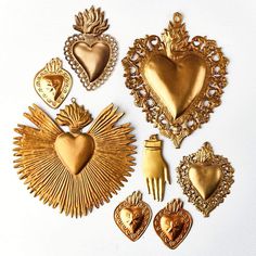 Ex Voto Gold Heart Little Star-WYLD HOME Tin Hearts, Sacred Heart Art, Heart Full Of Love, Beautiful Imperfections, Sacred Hearts, Beautiful Thoughts, Curated Home, Artificial Bouquet, Arte Inspo