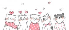 a group of cats wearing sweaters and hearts