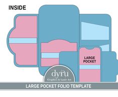 three large pocket folders are shown in pink and blue