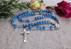 Handmade rosary, catholic blue rosary, Medjugorje rosary Blue Spiritual Rosary As A Gift, Blue Cross Rosary As Gift, Blue Cross Rosary For Gift, Blue Rosary With 8mm Beads And Crucifix, Handmade Blue Rosary With Cross, Handmade Blue Rosary With Cross Shape, Blue Rosary With 8mm Beads In Cross Shape, Adjustable Blue Rosary With Miraculous Medal, Blue Rosary