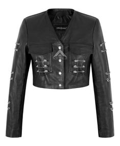 Find ideas๏ฟฝand inspiration for Ladies Punk Rock Grunge Cropped Black Real Leather Edgy Fashion Jacket 7201, Womens-jacket Punk Rock Grunge, Punk Inspiration, Cropped Leather Jacket, Safety Pins, Jacket Long, Edgy Look, Black Leather Jacket, Cropped Style, Leather Jackets Women