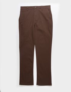 Rsq Slim Straight Chino Pants. Twill Chino With Stretch. Flat Front. Side Slip Pockets. Back Welt Pockets With Rsq Logo On Left Pocket Opening. Button Waist With Zip Fly. Approx Leg Opening: 16". 97% Cotton 3% Spandex. Machine Wash. Imported. Brown Straight Leg Pants With Button Closure, Fall Flat Front Bottoms With Button Closure, Casual Stretch Dress Pants With Flat Front, Casual Flat Front Pants For Fall, Casual Brown Cotton Dress Pants, Casual Brown Flat Front Bottoms, Casual Dress Pants With Flat Front For Fall, Brown Flat Front Pants For Spring, Casual Flat Front Dress Pants For Fall