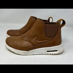 Nike Air Max Thea Mid Chelsea Style Boot Ale Brown Women's Shoe Athletic Sneaker. Size 6 In Overall Very Good Pre-Owned Condition. Brown Snip Toe Chelsea Boots With Leather Footbed, Brown Mid-top Sports Boots, Brown Low-top Running Shoes With Air Max Cushioning, Brown Synthetic Air Max Sneakers, Brown Womens Shoes, Nike Brown, Nike Air Max Thea, Air Max Thea, Athletic Sneakers