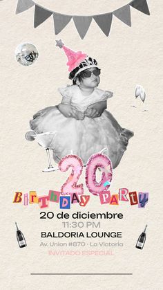 a birthday party flyer with an image of a woman in a dress and hat on it