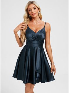 JJ's House Cascading Ruffles Pleated Stretch Satin V-Neck Spring Summer A-line General Plus Back Zip Elegant Simple Skater Dresses Coquette Dark Navy Height:5.8ft（176cm） Bust:32in（82cm）Waist:24in（61cm）Hips:35in（89cm） No Short Blue Spaghetti Straps Homecoming Dress. #JJ's House #CascadingRuffles #Pleated #StretchSatin #VNeck #Spring #Summer #Aline #General #Plus #BackZip #Elegant #Simple #SkaterDresses #Coquette #DarkNavy #No #Short #Blue #SpaghettiStraps #HomecomingDress Dresses Coquette, Homecoming Dresses Satin, Coquette Dark, Satin Prom Dresses, Satin Homecoming Dress, Cascading Ruffles, Skater Dresses, Satin Prom Dress, Dress Satin