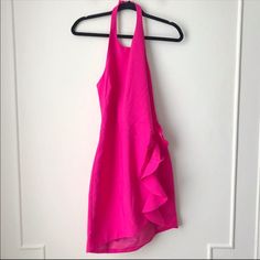 Nwt- Likely Fraya Hot Pink Mini Dress With Side Ruffled Detail. Stunning Color And Shape. My Favorite Dress Thus Far. Was Upset It Didn’t Fit Me- Sold Out Everywhere Pink Sleeveless Ruffle Dress For Date Night, Chic Fitted Halter Neck Ruffle Dress, Chic Fitted Ruffle Dress With Halter Neck, Chic Pink Ruffle Dress For Night Out, Pink Halter Neck Mini Dress With Ruffles, Spring Halter Dress With Ruffles For Night Out, Fitted Ruffled Halter Dress For Brunch, Pink Halter Mini Dress For Brunch, Pink Mini Halter Dress For Brunch