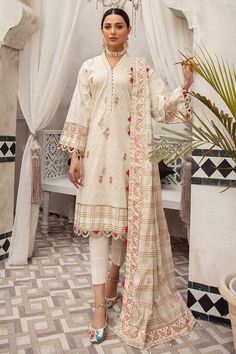 Gul Ahmed CL 22127 Nayaab Luxury Collection 2022 Off White Printed Sets For Eid, Off White Sets With Printed Motifs For Eid, White Salwar Kameez With Digital Print And Long Sleeves, Unstitched Off White Sets With Printed Motifs, White Long Sleeve Salwar Kameez With Digital Print, Printed Cambric Lawn Suit For Wedding, White Printed Unstitched Suit With Long Sleeves, White Digital Print Long Sleeve Salwar Kameez, White Long Sleeve Digital Print Salwar Kameez