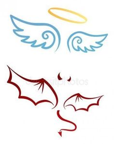 an angel and demon face with wings