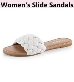 FITORY Womens Flat Sandals Fashion Round Open Toe Slip On Slides with Braided Strap Slippers for Summer Size 6-11 Slippers For Summer, Womens Flat Sandals, Woman Weaving, Braided Strap, Womens Slides, Womens Sandals Flat, Sandal Fashion, Braid Styles, Flat Sandals