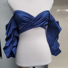 Goodtime Usa Satin Off Shoulder Surplice Crop Top Show Stopping Style! Satin Off Shoulder Crop Top Ruched Half Sleeves Surplice Wrap Bow Tie Blouse Brand New With Tags From Clean And Smoke Free Home Please Check Measurements In To Ensure Fit Listed As An Xs Based On Dimensions Satin Top Design, Blue Off-shoulder Party Blouse, Luxury Off-shoulder Satin Top, Affordable Off-shoulder Blue Tops, Affordable Blue Off-shoulder Top, Blue Off-shoulder Ruffled Top, Bow Tie Blouse, Womens Dress Tops, Nike Long Sleeve