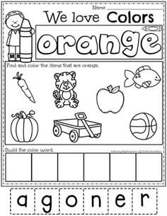 we love colors and orange worksheet for kids to practice the letter o,