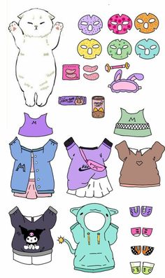 paper doll clothes and accessories are arranged in the shape of an animal's head