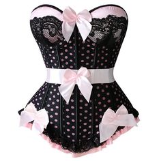 Atomic Pin-Up Polka Dot Overbust Corset Sweetheart Corset, Corset Black, Plus Size Corset, Pin Up Outfits, Rockabilly Dress, Corset Lingerie