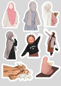 six stickers with different types of clothing