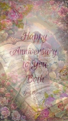 happy anniversary to you both with roses and sheet music