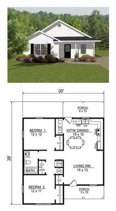 two story house plans with one bedroom and an attached living area in the front yard