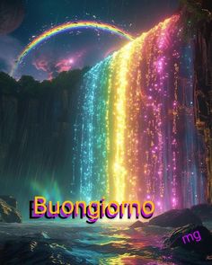 an image of a rainbow waterfall with the words bunongonono in front of it