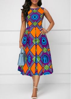 Color:Multi Color;Size:M;Size:L;Package Contents:1 X Dress;Occasion:Other;Style:Bohemian; African Print Wedding Guest Dress, African Dress Patterns, African Outfits, African Print Skirt, Round Neck Dress, Diy Skirt, Led Dress, Dress Occasion, African Print Dresses