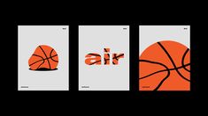 three posters with basketballs and the word air written in red on them, against a black background