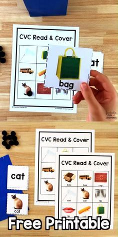 the cvc read and cover printable book is displayed on a table with other items