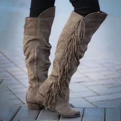 White Punk, Tassel Boots, Tassel Heels, Suede Fringe Boots, Boots Woman, Fringe Boots, Slip On Boots, Suede Fringe, Western Cowboy Boots