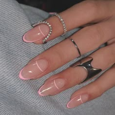 Almond Nails Pink, Pink Tip Nails, Nails Acrylic Almond, Nails Short Acrylic, Nagellack Trends, Pride Nails, Milky Nails, Nails Acrylic Short, Short Coffin