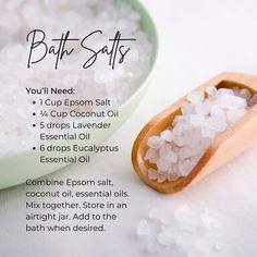 Salt Magick, Epsom Salt Bath Recipe, Diy Bath Salts With Essential Oils, Bath Salts Diy Recipes, Diy Body Scrub Recipes, Diy Sugar Scrub Recipe