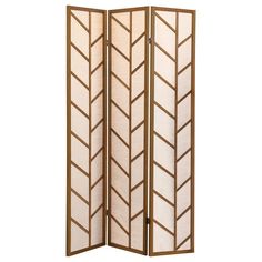 Soften a corner or break up a spacious room with this three-panel folding screen. With a mixed material design, each of the three screens are framed in a solid pine wood in a warm walnut finish, complete with a feather-like motif. Ideal for adding a rustic flair to a contemporary space, this folding screen is perfect for a farmhouse modern style home. Held within the frame is a semi-translucent screen made of a natural jute linen fabric. Metal hinges offer support and smooth foldability.   Produ Shoji Screen, Folding Room Dividers, Panel Screen, Farmhouse Modern, Panel Room Divider, Modern Style Homes, Decorative Screens, Folding Screen, Coaster Furniture