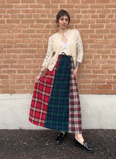 Sagittarius Skirt Winter Plaid Cotton Skirt, Winter Cotton Plaid Skirt, Fall Plaid Patchwork Bottoms, Scottish Plaid Skirt For Winter, Winter Scottish Plaid Skirt, Scottish Style Plaid Winter Bottoms, Long Closet, Quirky Aesthetic, Sweater Over Dress