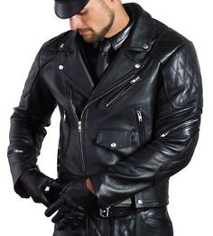 Black Leather Jacket, Front Zipper, Mens Street Style, Cowhide Leather, Leather Men, Black Leather, Leather Jacket, Street Style, Leather