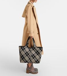 Burberry Check Medium canvas tote bag in black - Burberry | Mytheresa Best Burberry Bags, Medium Tote Bag, Bowling Bags, Mini Tote Bag, Medium Tote, Burberry Women, Work Bag, Mini Tote, Branded Bags