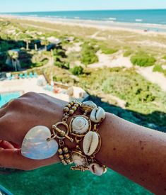 All Summer Long Bracelet – Brinker & Eliza Bohemian Oyster Bracelet For Vacation, Gold Beachy Jewelry For Beach Party, Gold Shell-shaped Bracelet For Vacation, Coastal Style Vacation Bracelet Jewelry, Coastal Style Bracelet Jewelry For Vacation, Coastal Style Vacation Bracelet, Beachy Gold Beaded Bracelets, Summer Gold Stackable Bracelets, Gold Shell Bracelet For Vacation