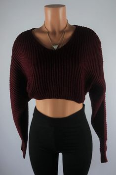 Justice Crop Sweater Knitted Crop Sweater, Buy Sweaters, Sweater Crop, Instagram Outfits, Crop Sweater, Burgundy Sweater, Crop Top Sweater, Cheap Fashion, Knit Crop