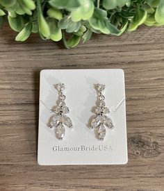 Cubic Zirconia Crystal Earrings For Bridesmaids, Silver Drop Earrings For Bridesmaids, Silver Drop Earrings For Bridesmaid Gift, Silver Drop Earrings For Bridal Shower, Cubic Zirconia Dangle Earrings For Bridesmaids, Bridal Earrings Silver, Rose Gold Hair Accessories, Leaf Earrings Silver, Silver Bridal Earrings