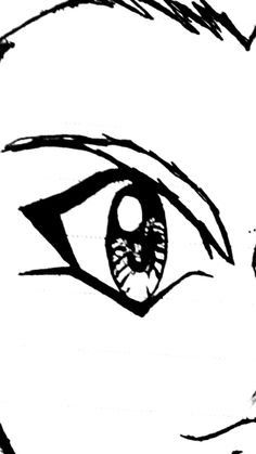 a black and white drawing of an eye with the iris partially closed, looking straight ahead