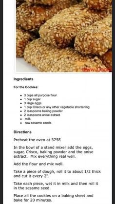 the recipe for sesame seed cookies is shown