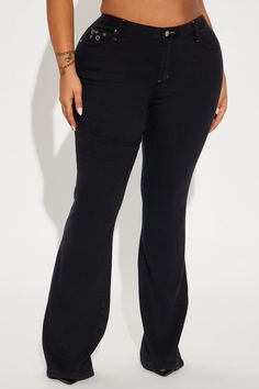 Available In Black And Olive. Flare Pant Mid Rise Button & Zip Closure Hand & Back Pockets Hardware Detail Stretch 32" Inseam Disclaimer: Due To The Specialized Wash, Each Garment Is Unique. 98% Cotton 2% Spandex Imported | Tell Me Something Flare Pant in Black size XS by Fashion Nova Black Stretch Bottoms With Button Closure, Black Mid-rise Pants With Button Closure, Non-stretch Black Bottoms With Button Closure, Black Non-stretch Flare Jeans With Pockets, Black Pants With 4-way Stretch And 5-inch Inseam, Black Full-length Pants With Button Closure, Flare Pants, Matching Sets, Active Wear For Women