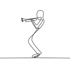 a single line drawing of a man playing the trumpet